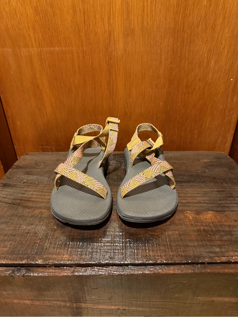 Chaco Yellow and Pink Patterned Strap Sandals